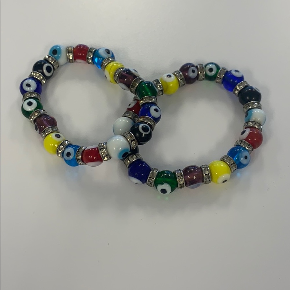 2 glass bead evil eye bracelets